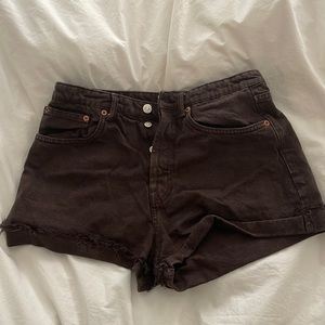 Zara high waisted brown denim mom shorts